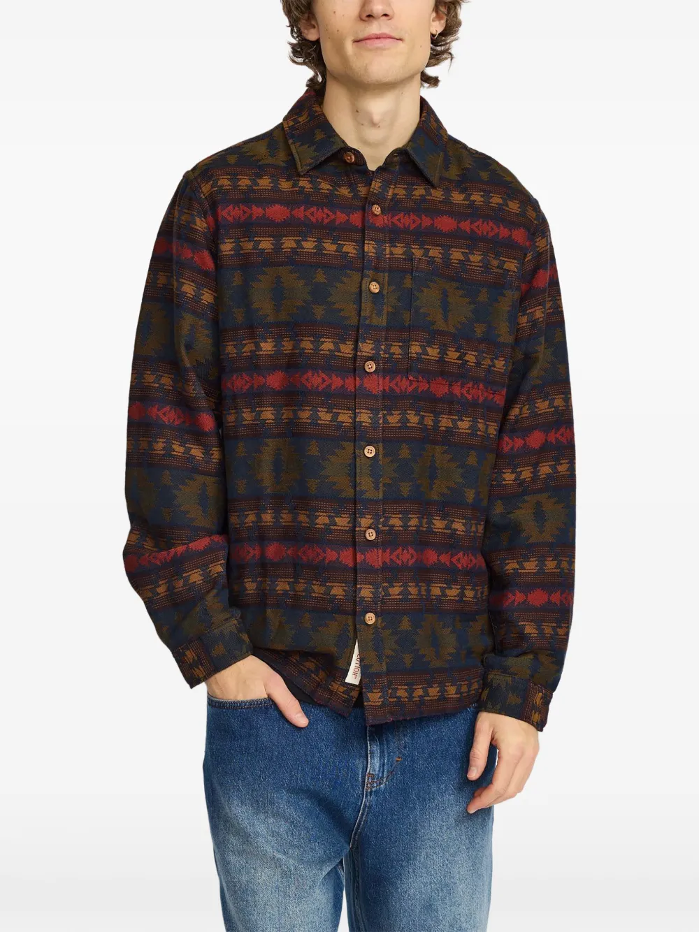 REVOLUTION geometric-pattern long-sleeved shirt jacket - Bleu REVOLUTION geometric-pattern long-sleeved shirt jacket - Bleu