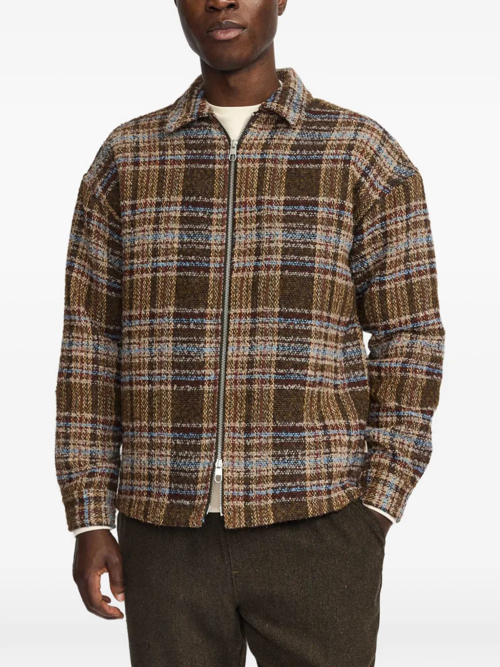 REVOLUTION check-pattern zipped shirt jacket - Marron REVOLUTION check-pattern zipped shirt jacket - Marron