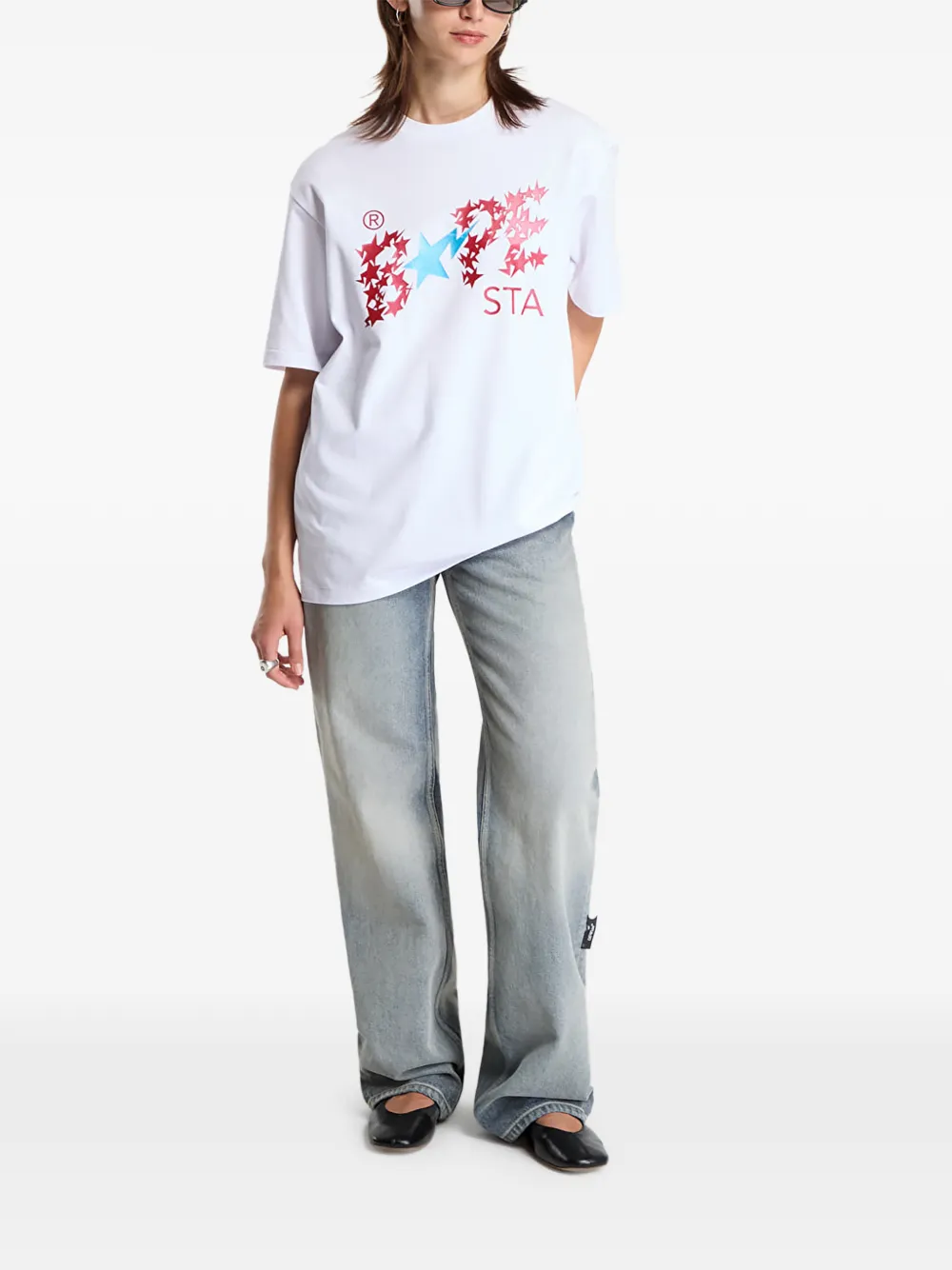 A BATHING APE metallic Bape STA logo relaxed fit tee Wit