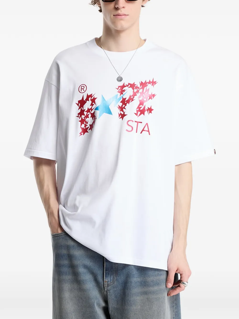 A BATHING APE metallic Bape STA logo relaxed fit tee Wit