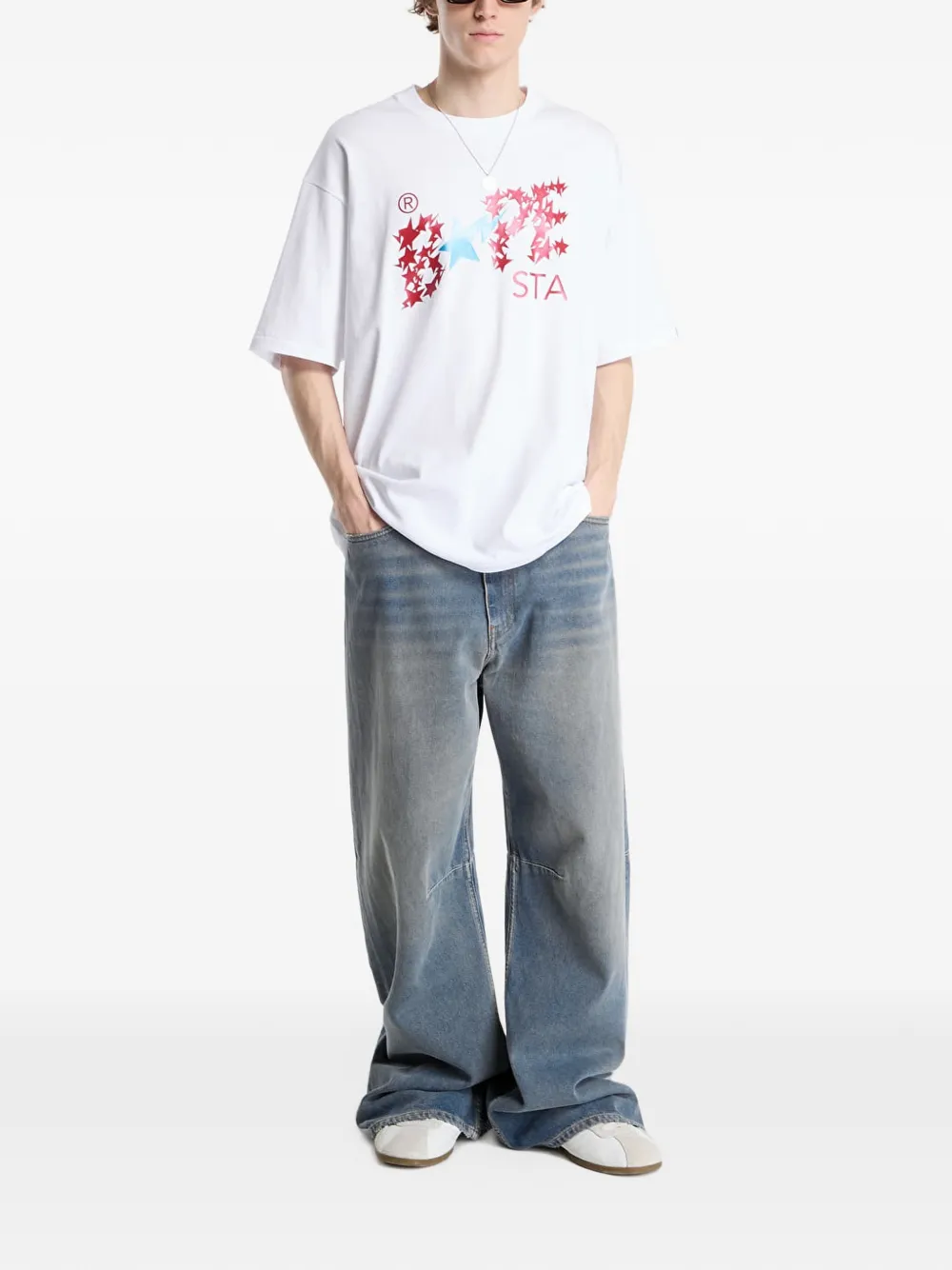A BATHING APE metallic Bape STA logo relaxed fit tee Wit