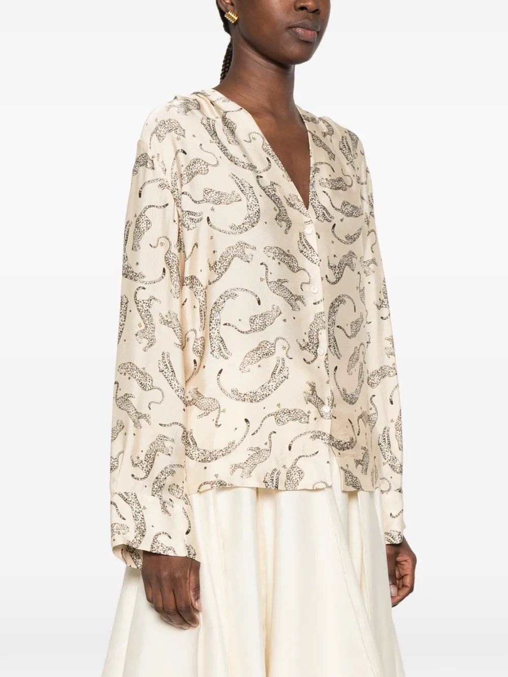 Forte V-neck leopard-print shirt Beige