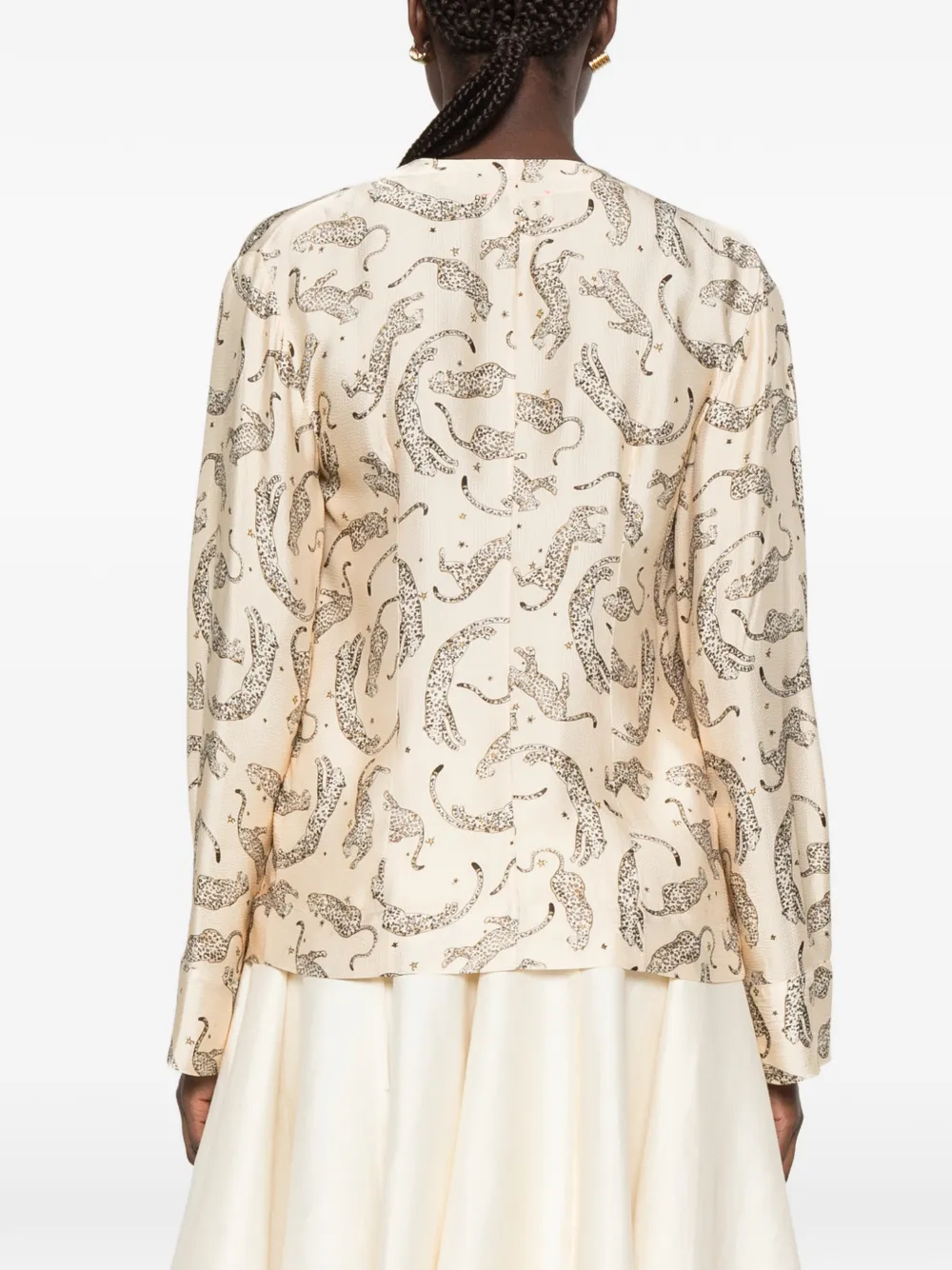 Forte V-neck leopard-print shirt Beige