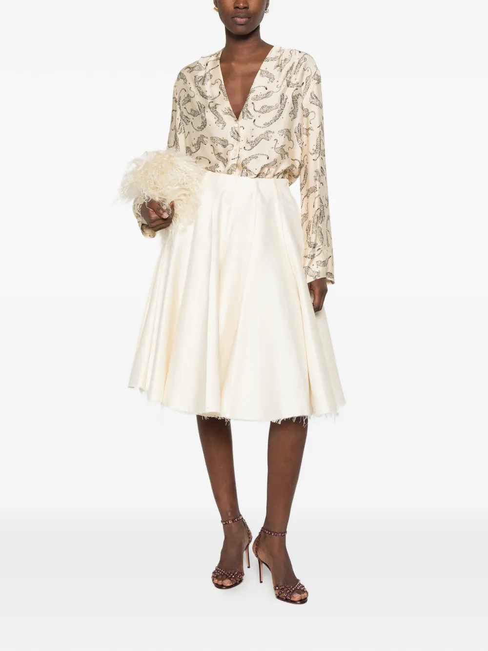 Forte V-neck leopard-print shirt Beige