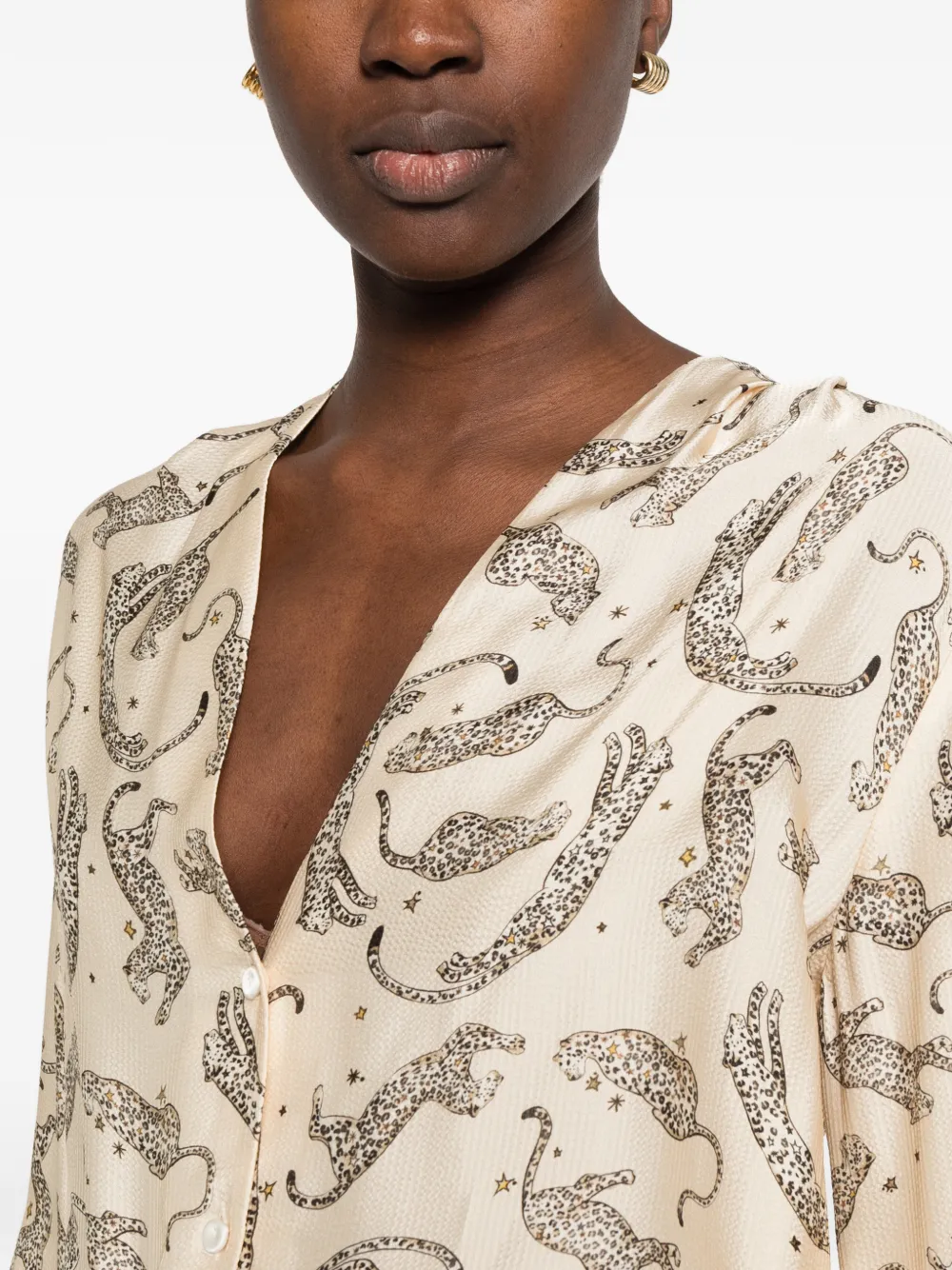 Forte V-neck leopard-print shirt Beige