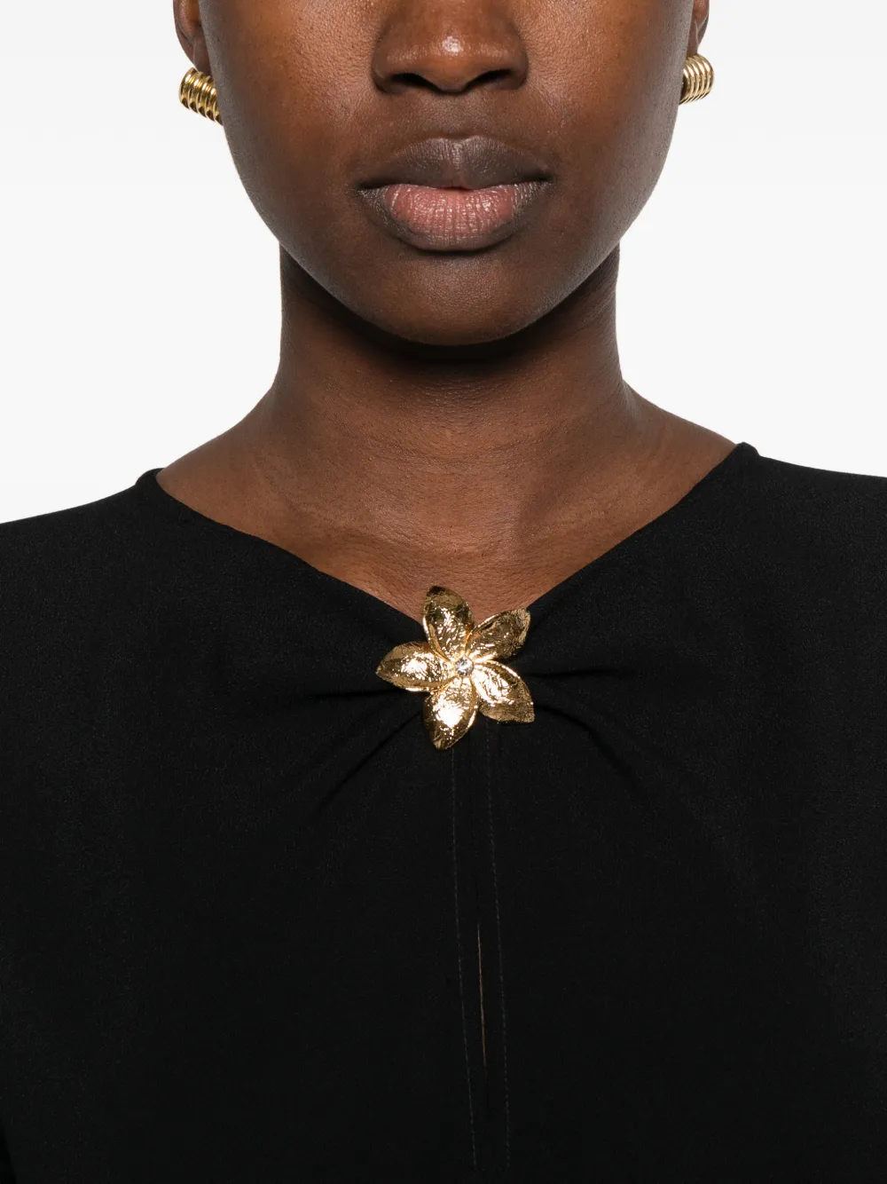 Forte flower-embellished ruched dress Zwart