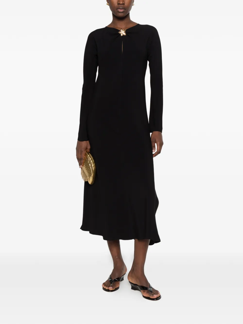 Forte flower-embellished ruched dress Zwart