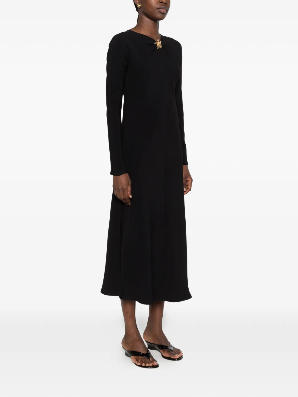 Forte flower-embellished ruched dress Zwart