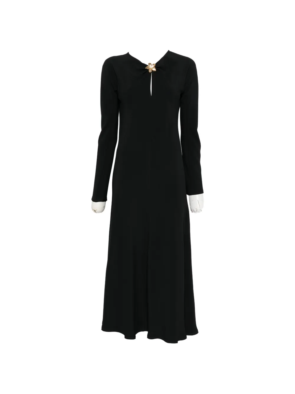 Forte flower-embellished ruched dress Zwart