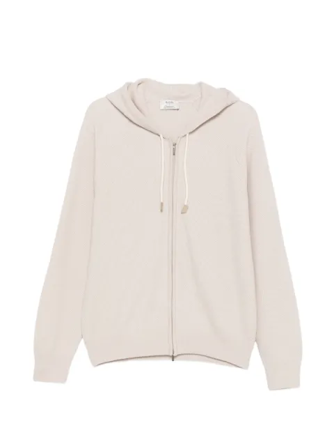 Barba zip-up waffle-knit hood cardigan
