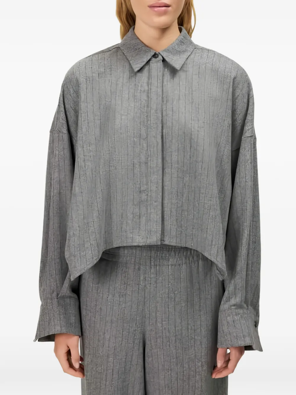 Drykorn Oshia cropped blouse met krijtstreep Grijs