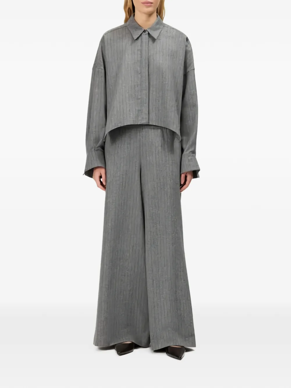 Drykorn Oshia cropped blouse met krijtstreep Grijs