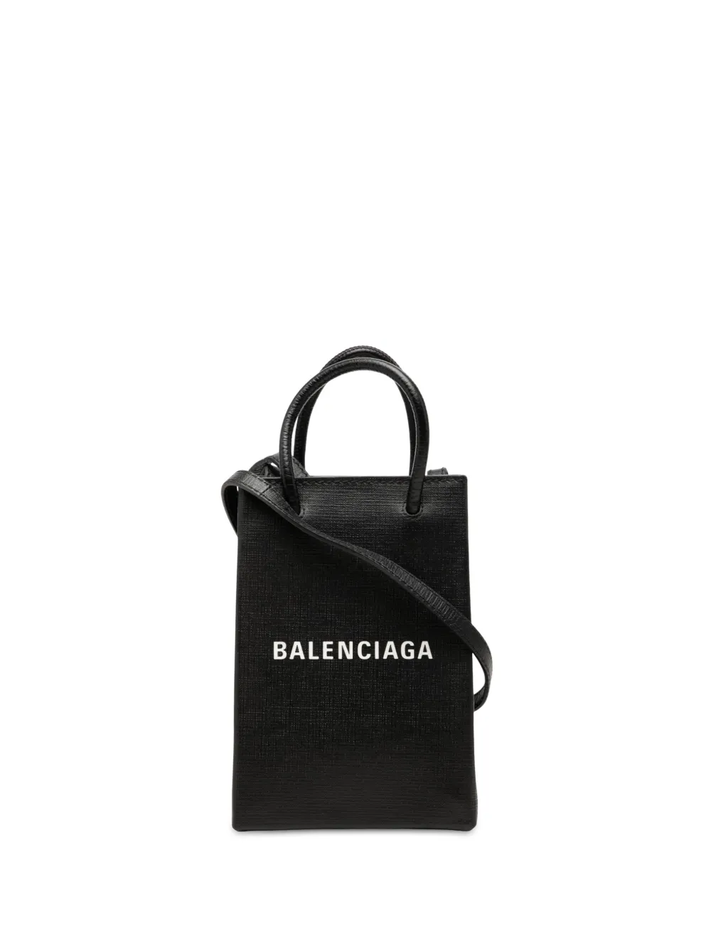 Balenciaga Pre-Owned 2018-2026 Mini Calfskin Logo Shopping Phone Holder satchel - Schwarz