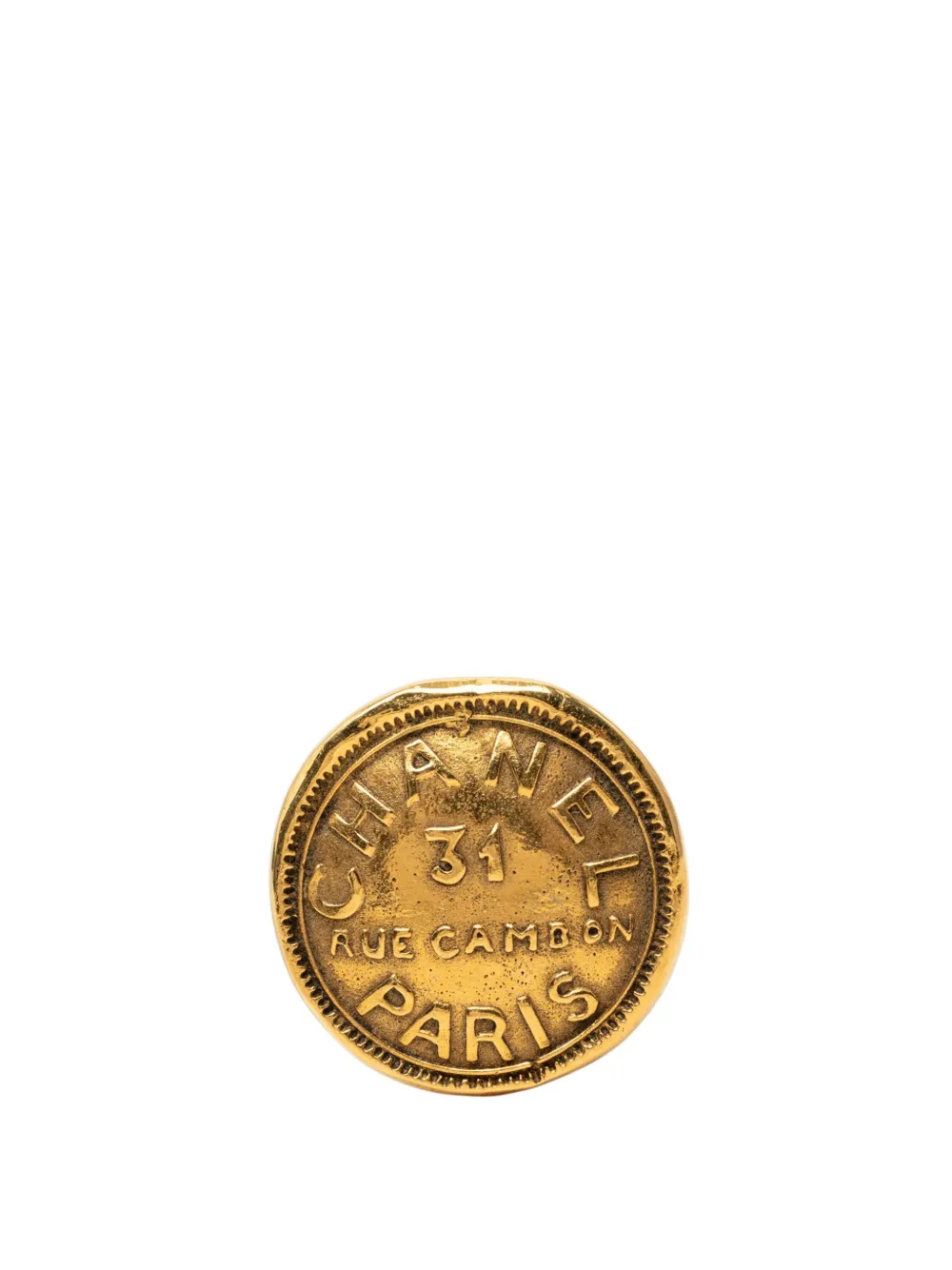 CHANEL Pre-Owned 1970-1980 Gold Plated 31 Rue Cambon Medallion Pin Brooch costume brooch