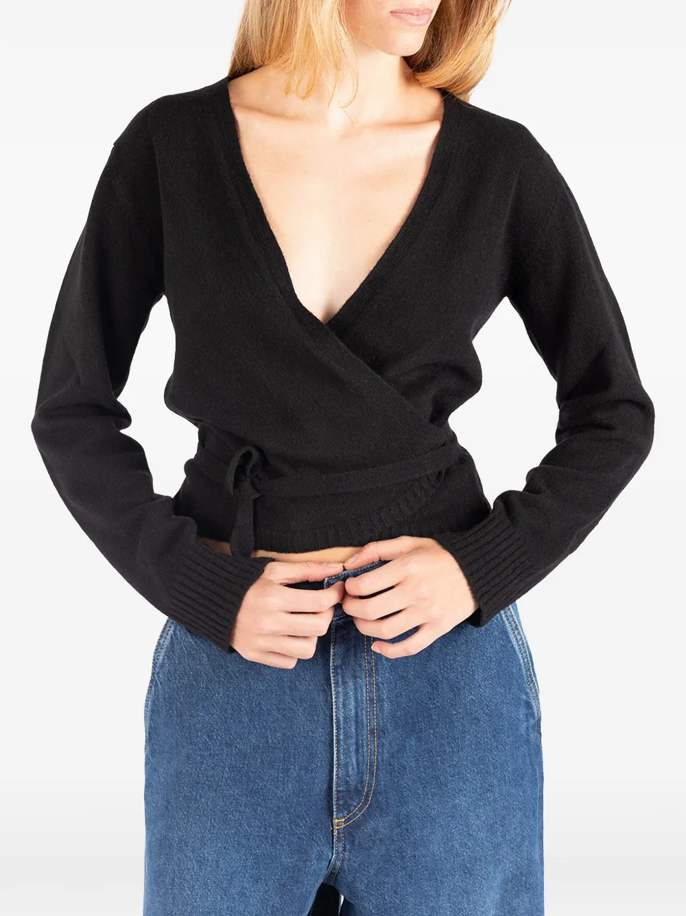 Société Anonyme Nicole wrap-style cropped sweater Zwart