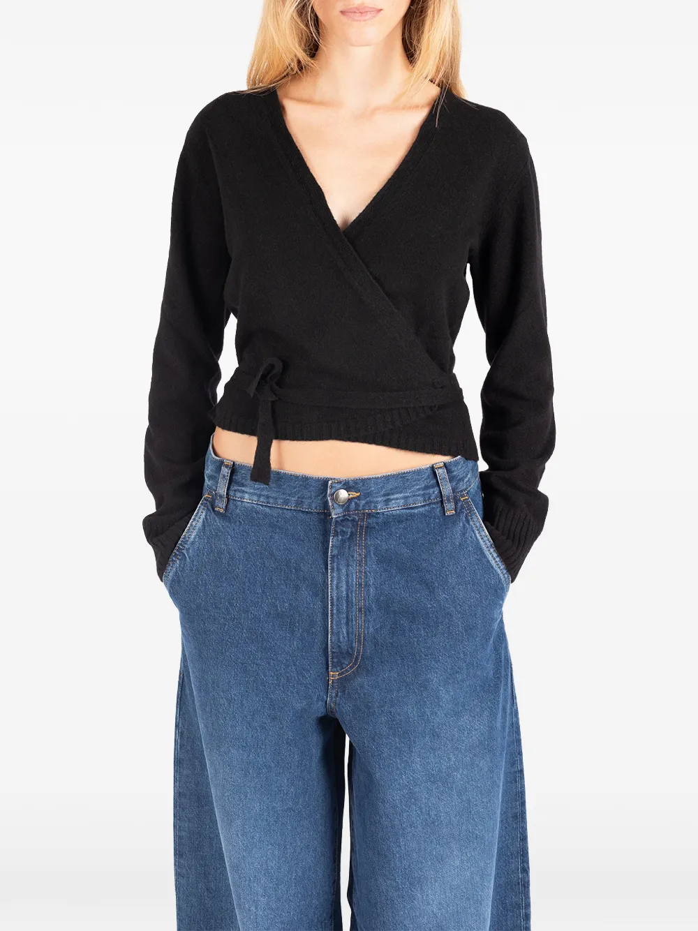 Société Anonyme Nicole wrap-style cropped sweater Zwart