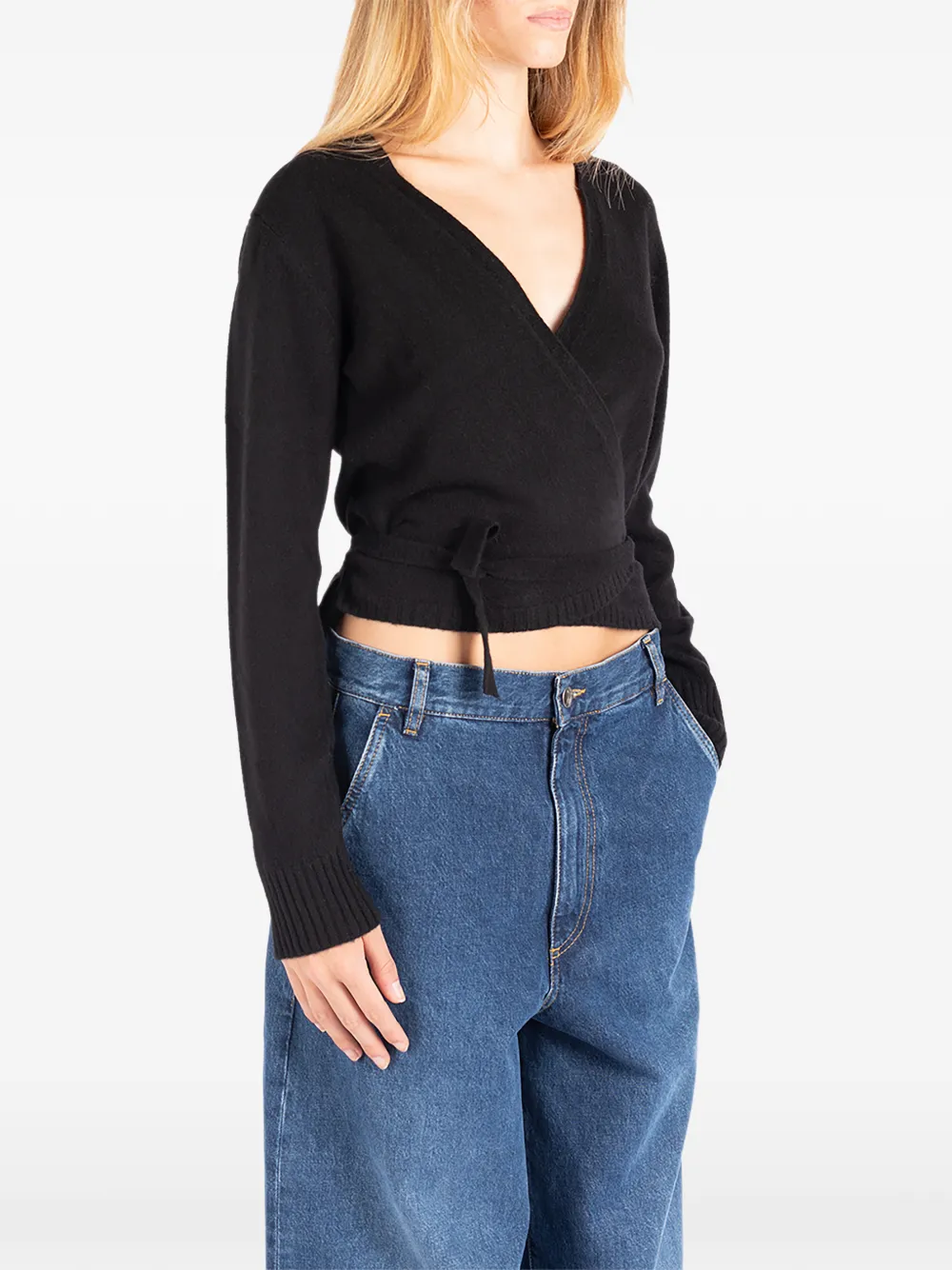 Société Anonyme Nicole wrap-style cropped sweater Zwart