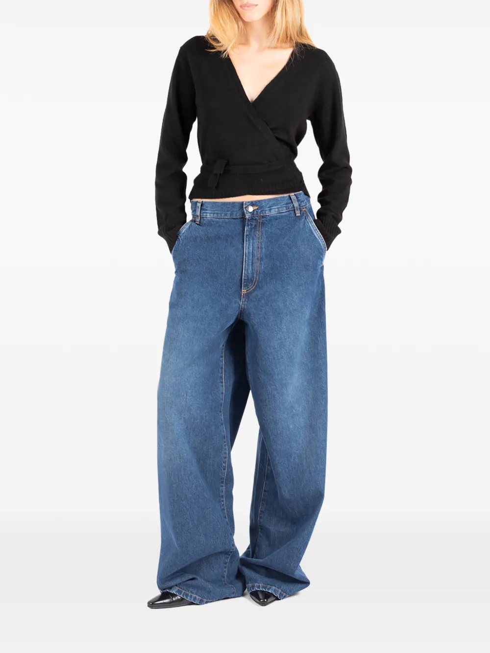 Société Anonyme Nicole wrap-style cropped sweater Zwart