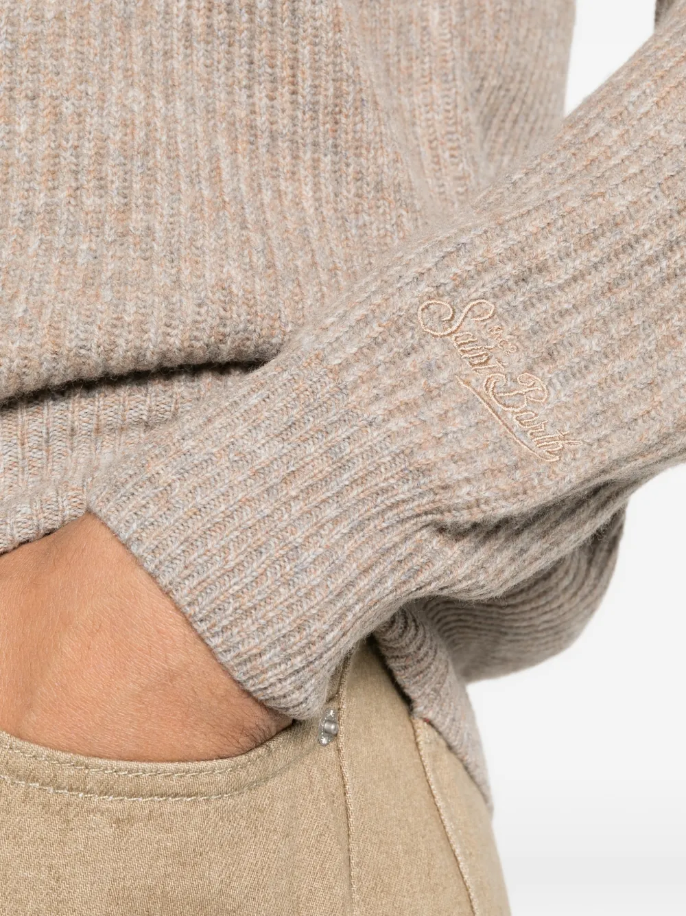 MC2 Saint Barth Buck ribbed-knit quarter-zip sweater Beige