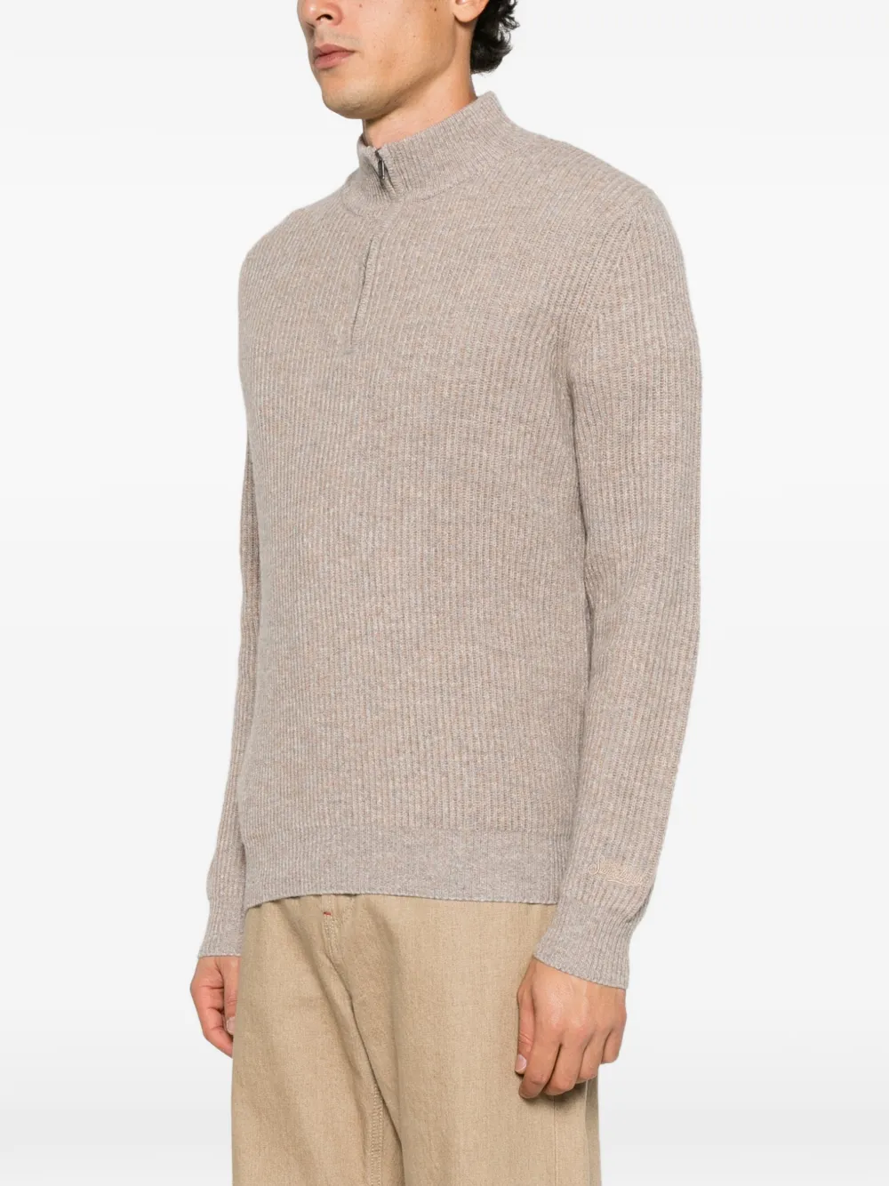 MC2 Saint Barth Buck ribbed-knit quarter-zip sweater Beige
