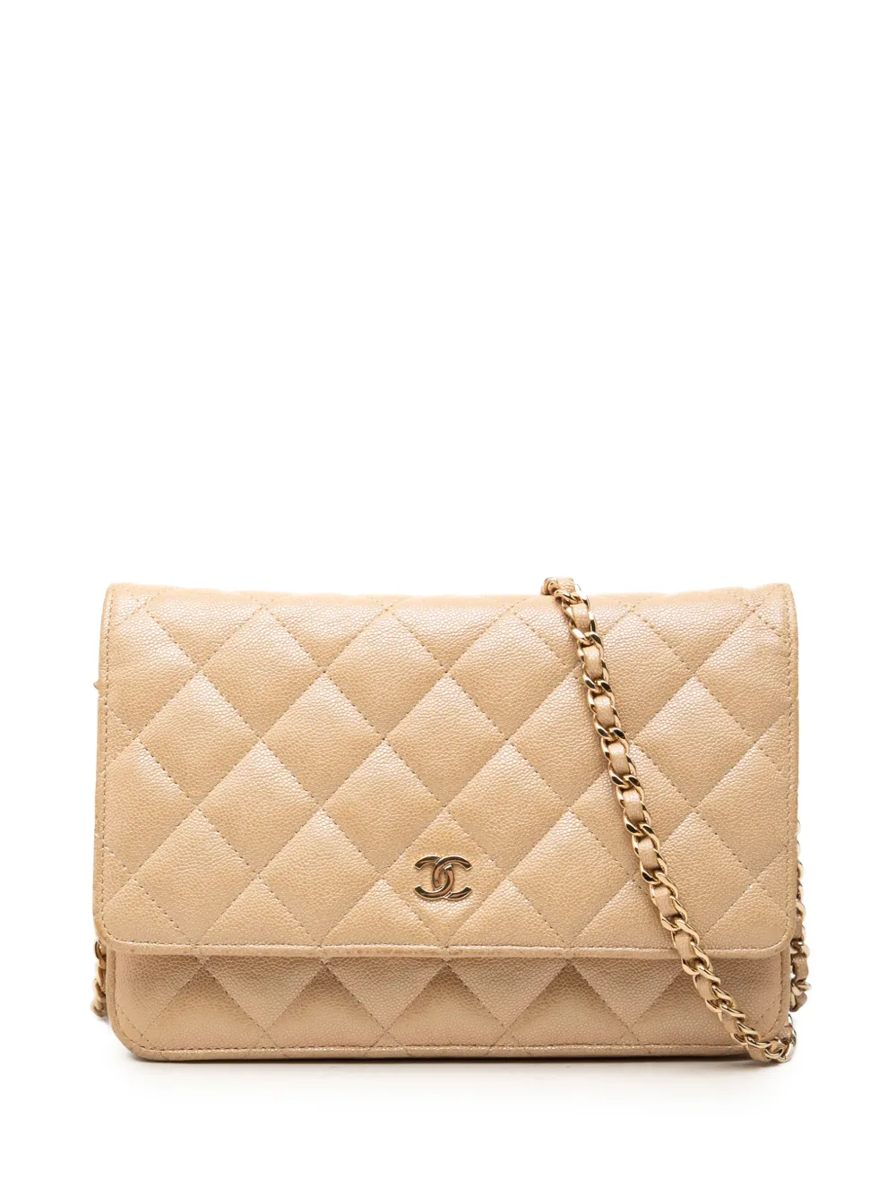 CHANEL Pre-Owned 2019 CC Quilted Caviar Wallet on Chain crossbody bag - Neutrals