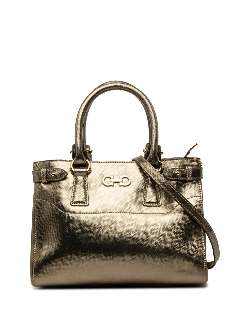 Ferragamo Pre-Owned 2010-2026 Metallic Leather Gancini Batik satchel - Gold