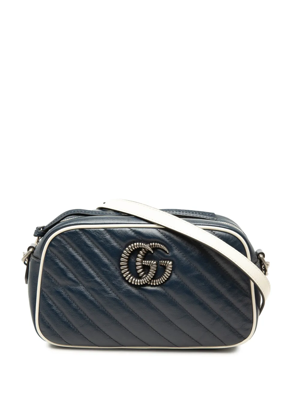 Gucci Pre-Owned 2016-2026 Small GG Marmont Matelasse Diagonal Calfskin Torchon crossbody bag - Blu