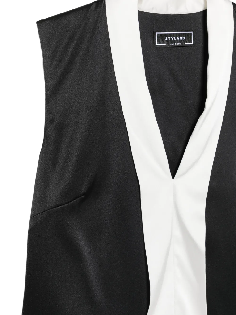 STYLAND shawl-collar contrast blouse Zwart
