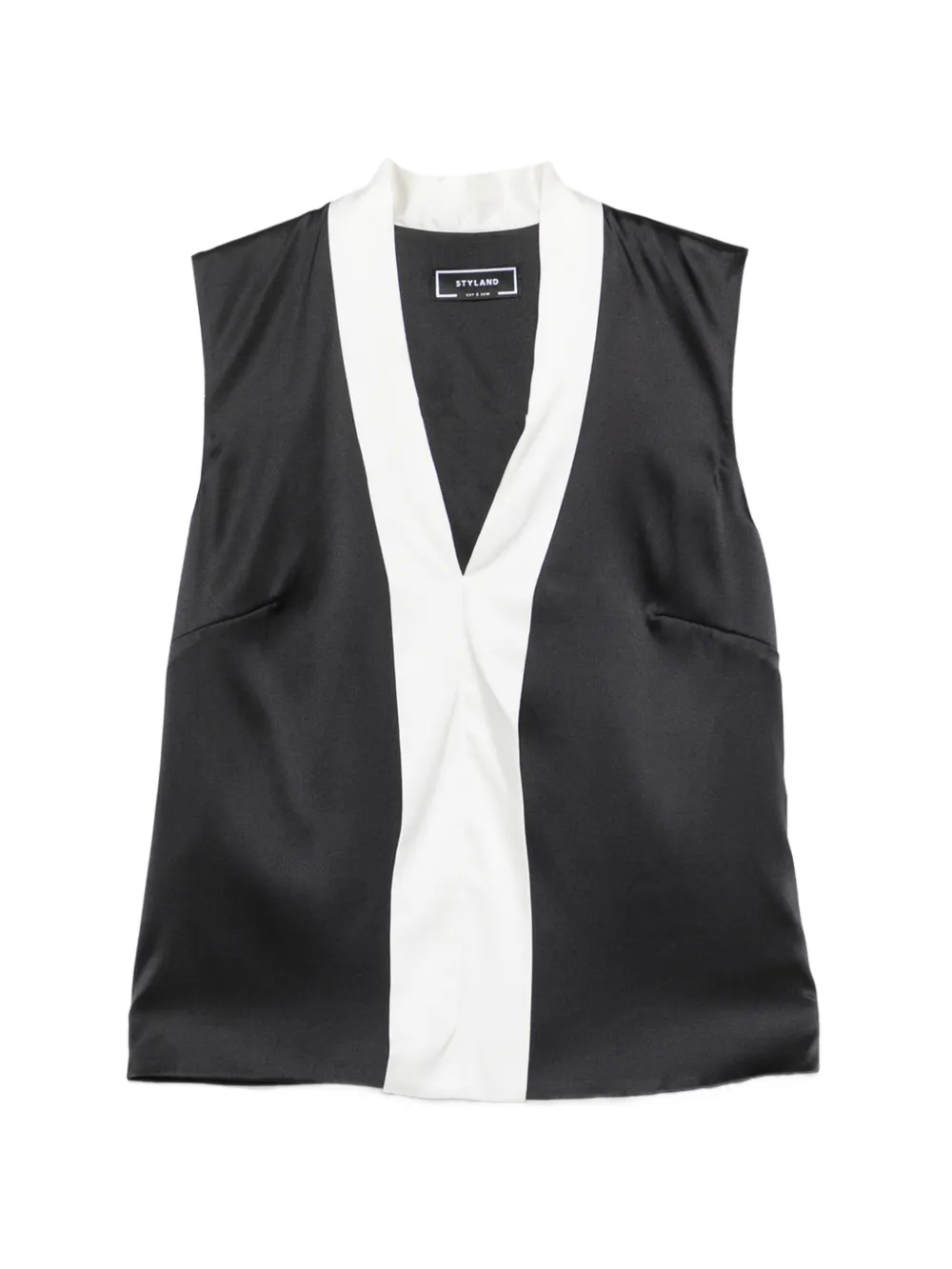 STYLAND shawl-collar contrast blouse - Black
