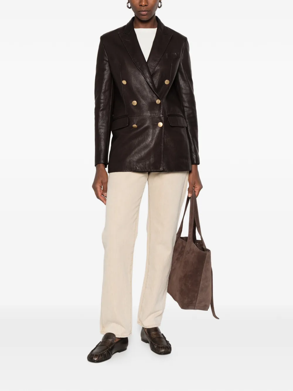 Tagliatore Josie double-breasted leather jacket Bruin