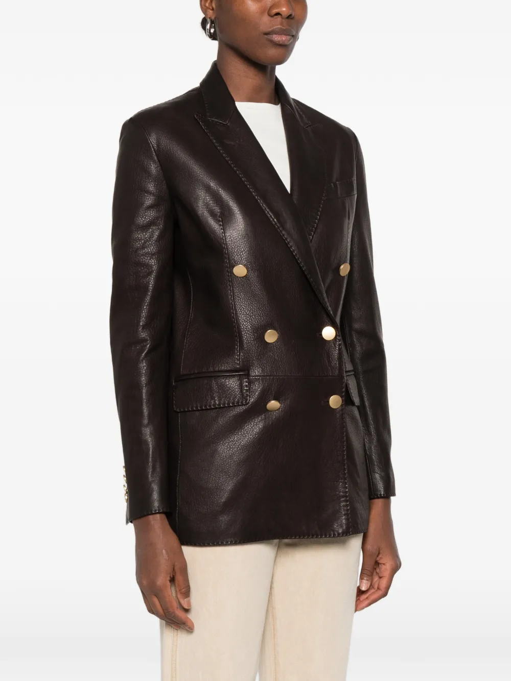Tagliatore Josie double-breasted leather jacket Bruin