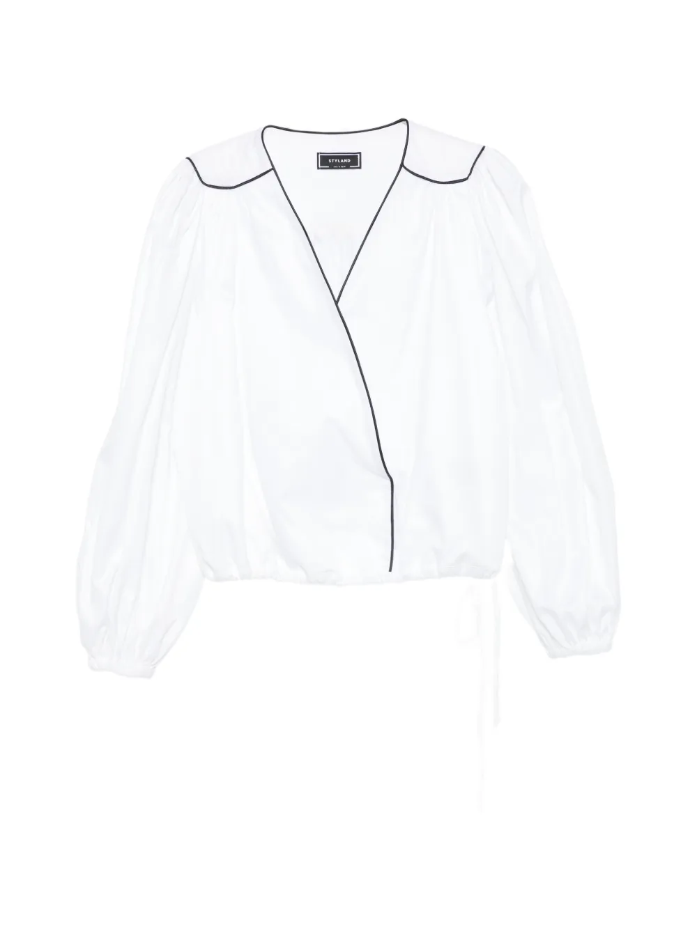 STYLAND piped-trim wrap blouse - White
