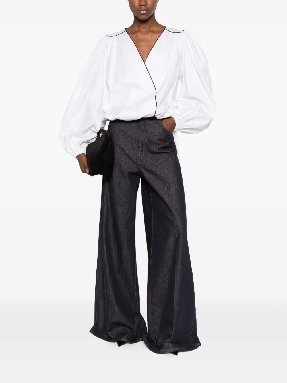 STYLAND Wikkelblouse met biesafwerking Wit