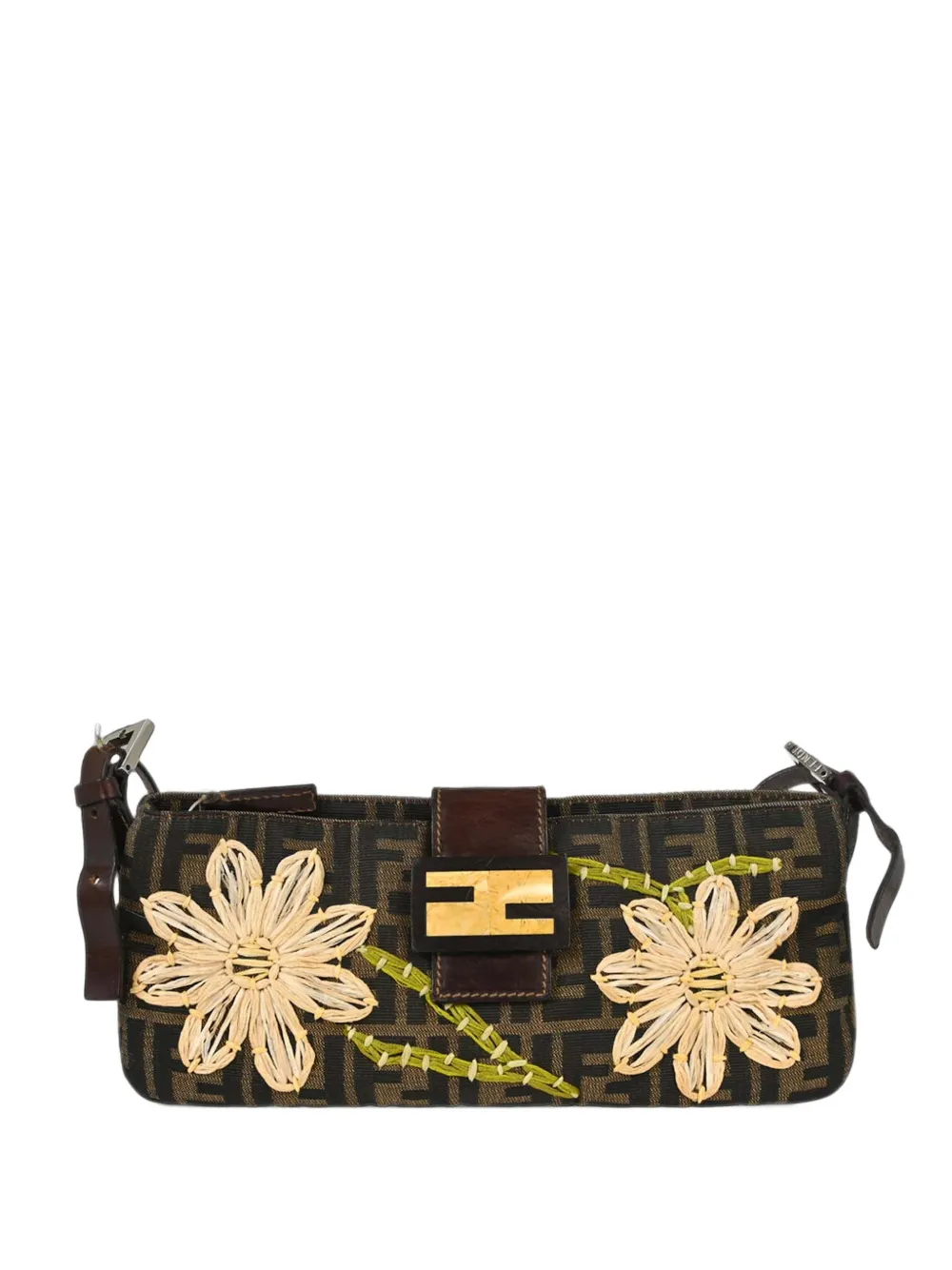 Fendi Pre-Owned Zucca floral-embroidered shoulder bag - Braun