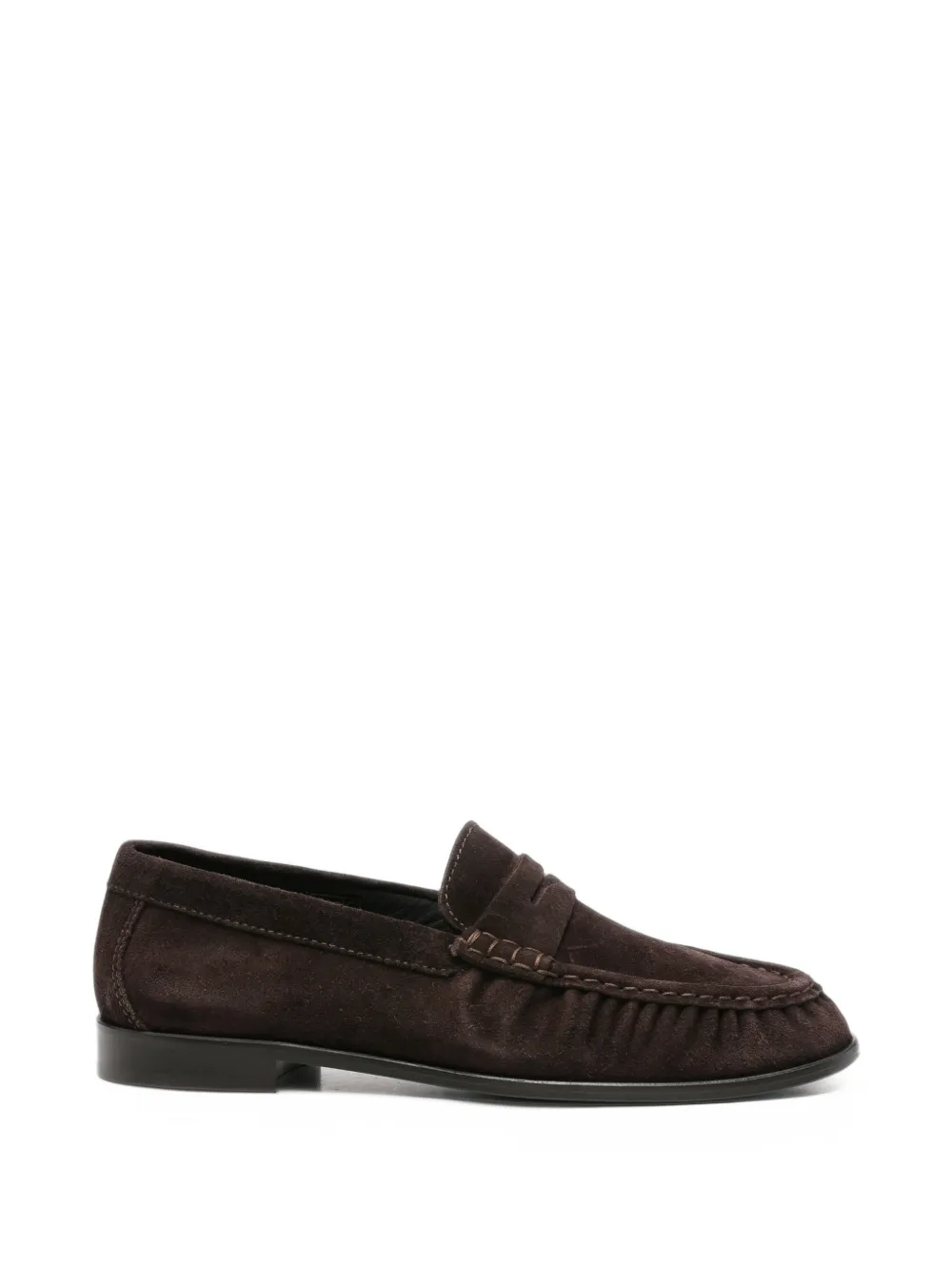 Poeve Ruched Suede Loafers In Brown