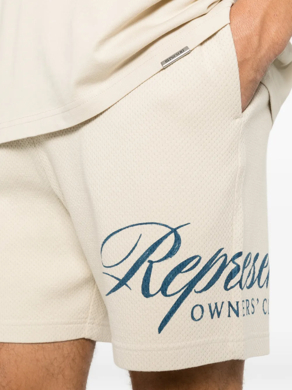 Represent Owners' Club logo-print track shorts Beige