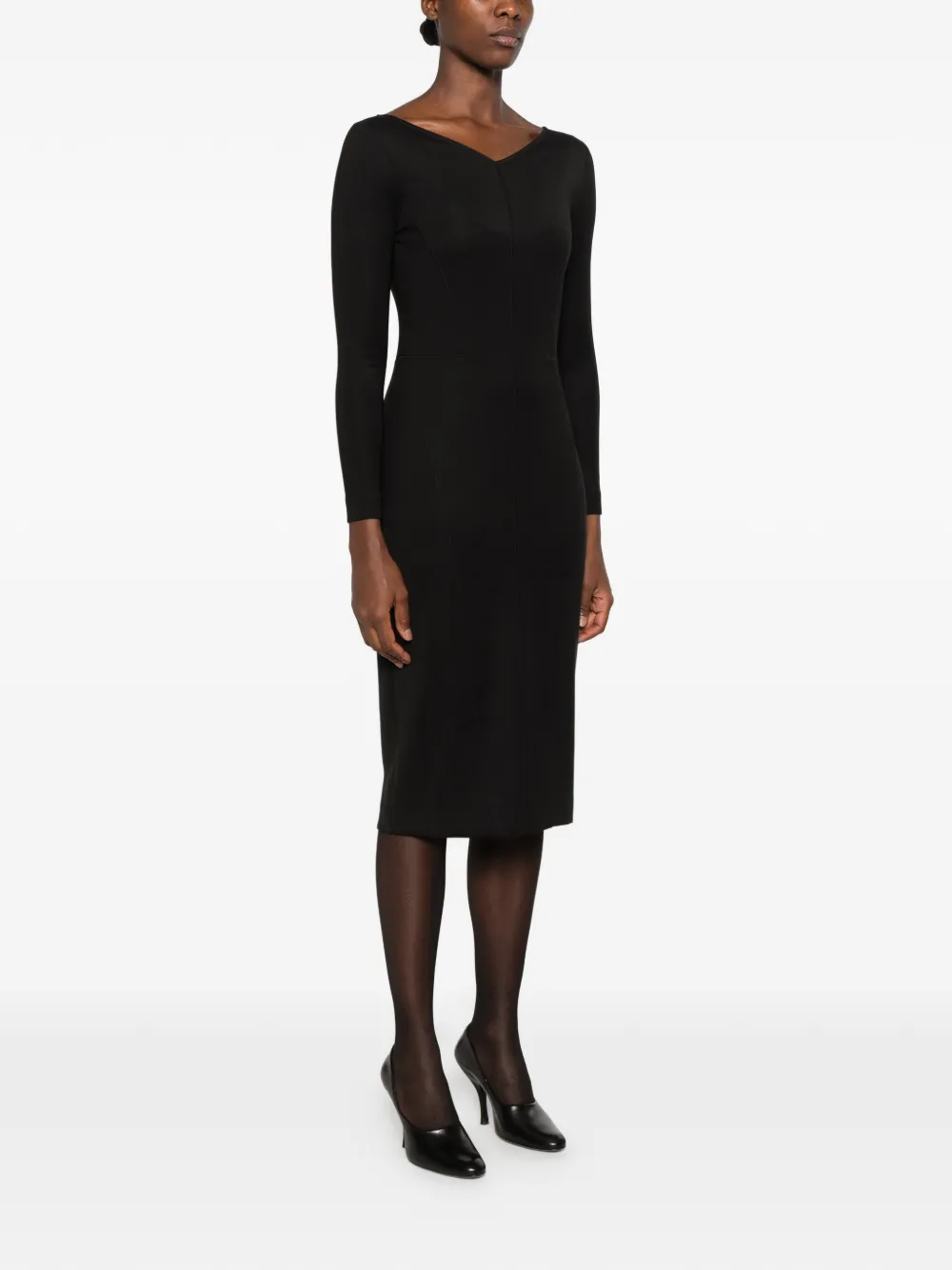 Antonelli V-neck long-sleeve midi dress Zwart