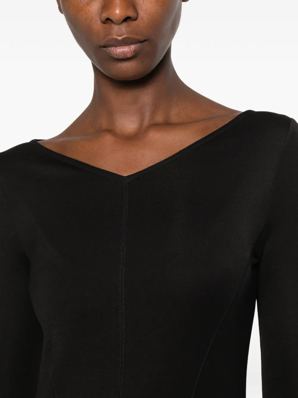 Antonelli V-neck long-sleeve midi dress Zwart