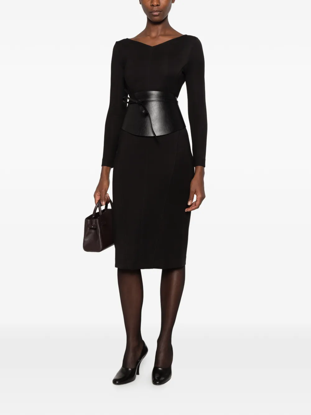 Antonelli V-neck long-sleeve midi dress Zwart
