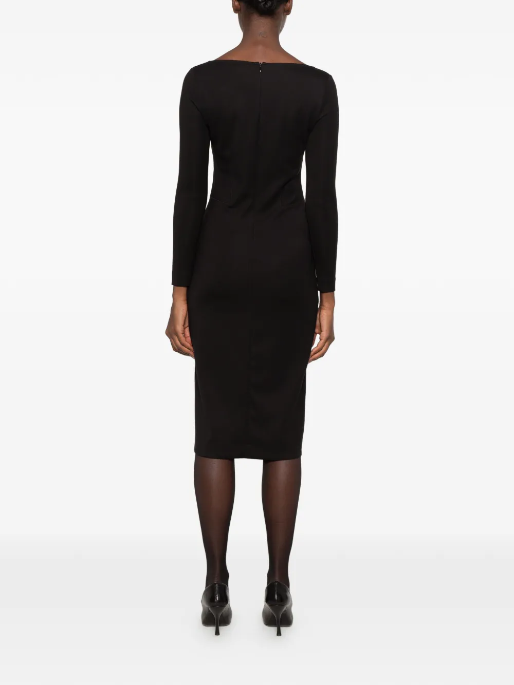 Antonelli V-neck long-sleeve midi dress Zwart