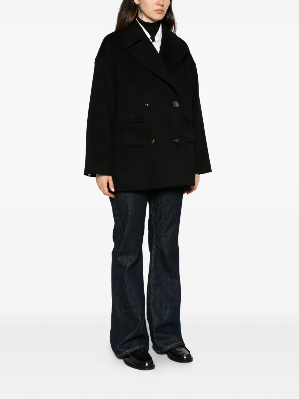 Alberto Biani double-breasted virgin wool jacket Zwart