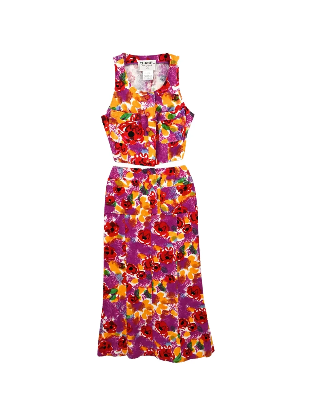 CHANEL Pre-Owned 1997 floral-print top and skirt set - Violett