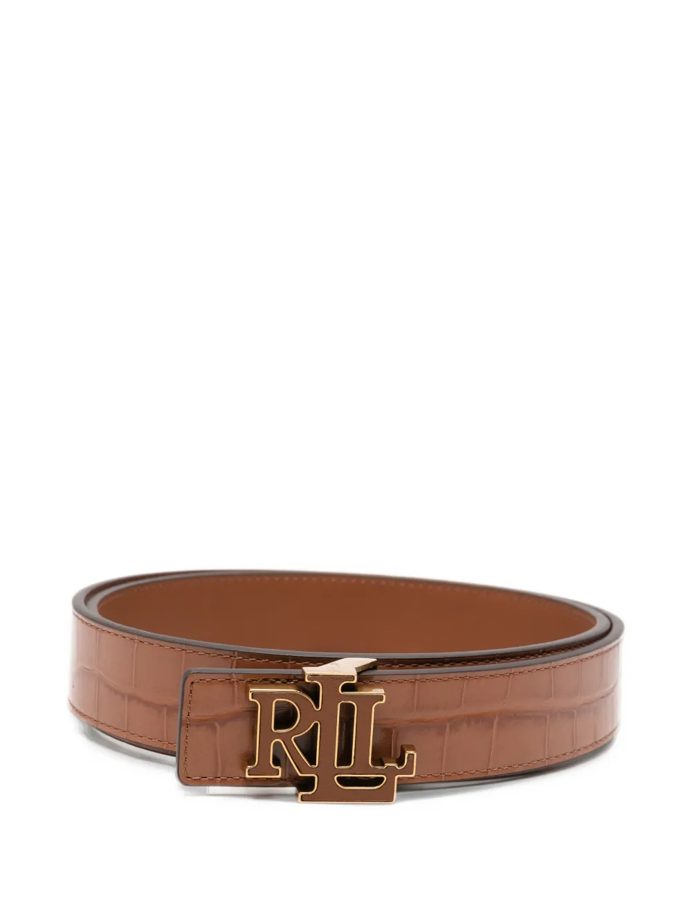 Lauren Ralph Lauren croc-effect logo-buckle belt - Marrone