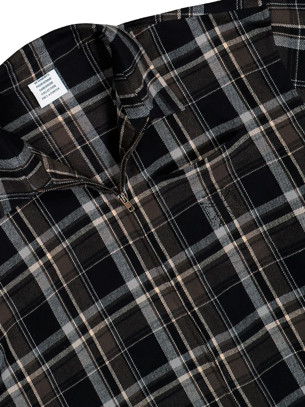 VETEMENTS Biker zip-up flannel shirt Zwart
