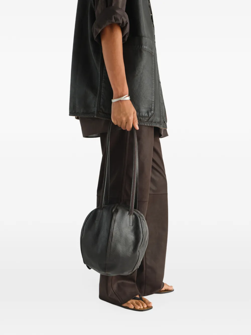 LEMAIRE small Helmet shoulder bag in grained paper-lux leather Bruin