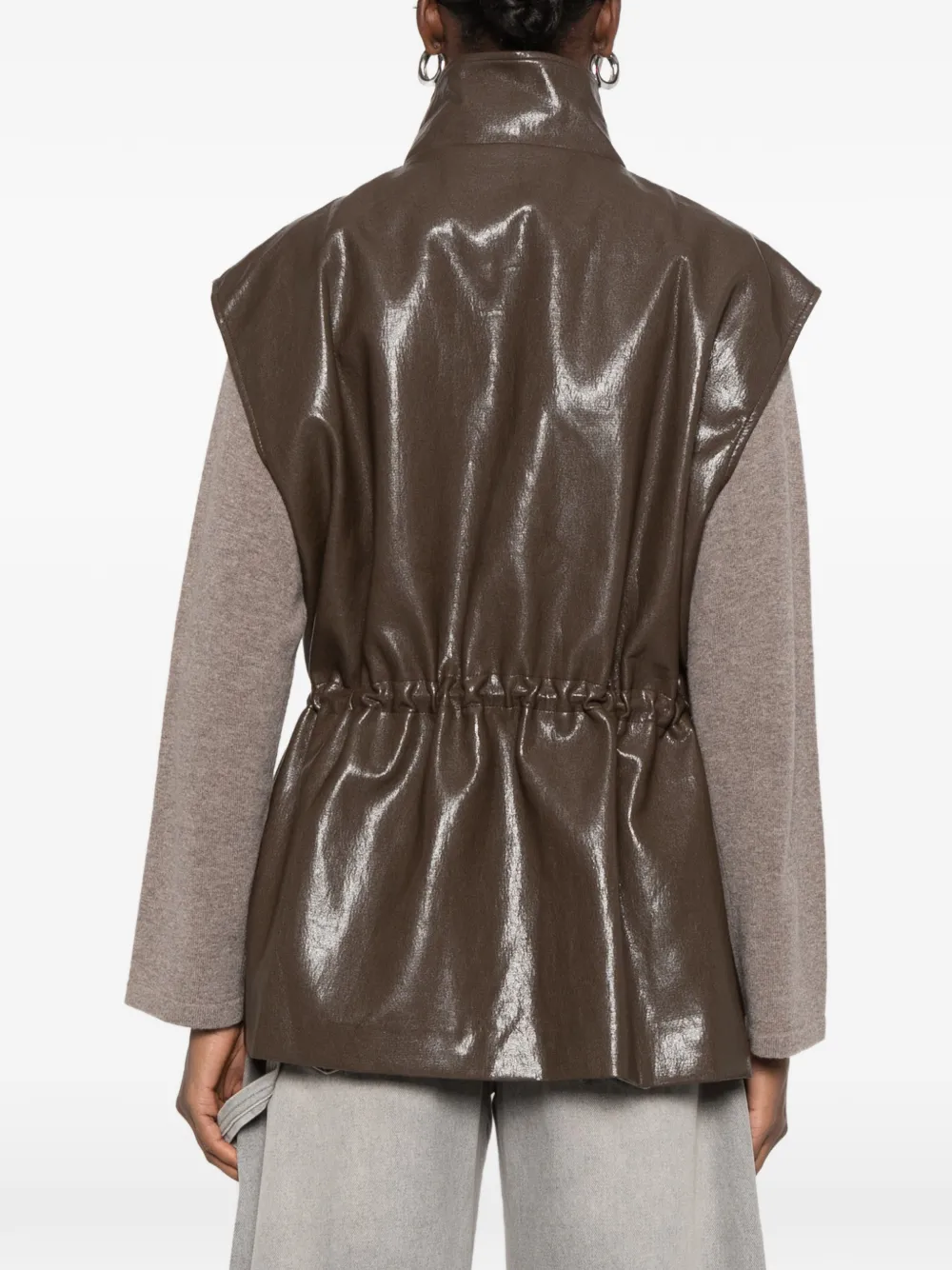 Eleh high-neck drawstring gilet Bruin