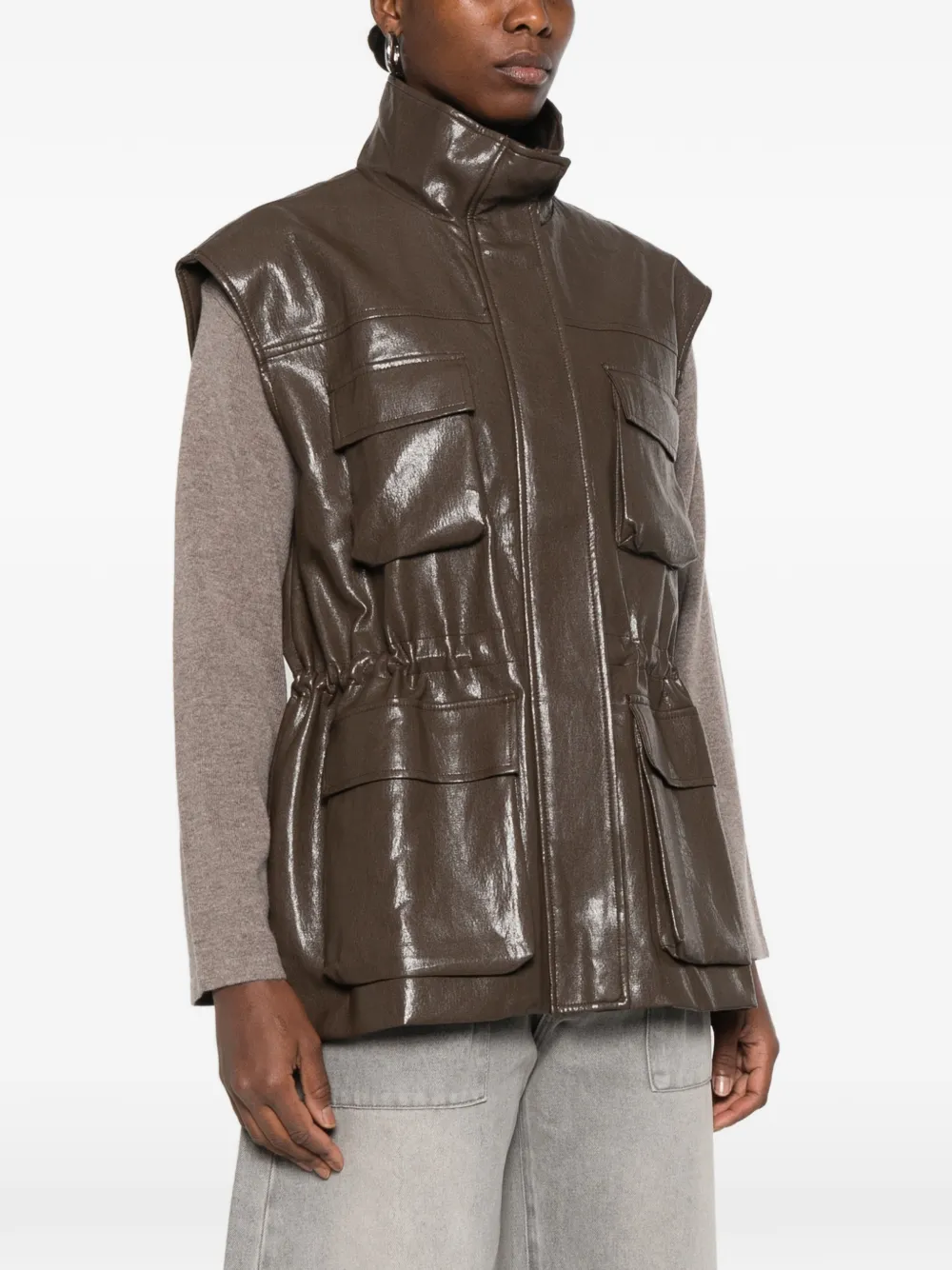 Eleh high-neck drawstring gilet Bruin