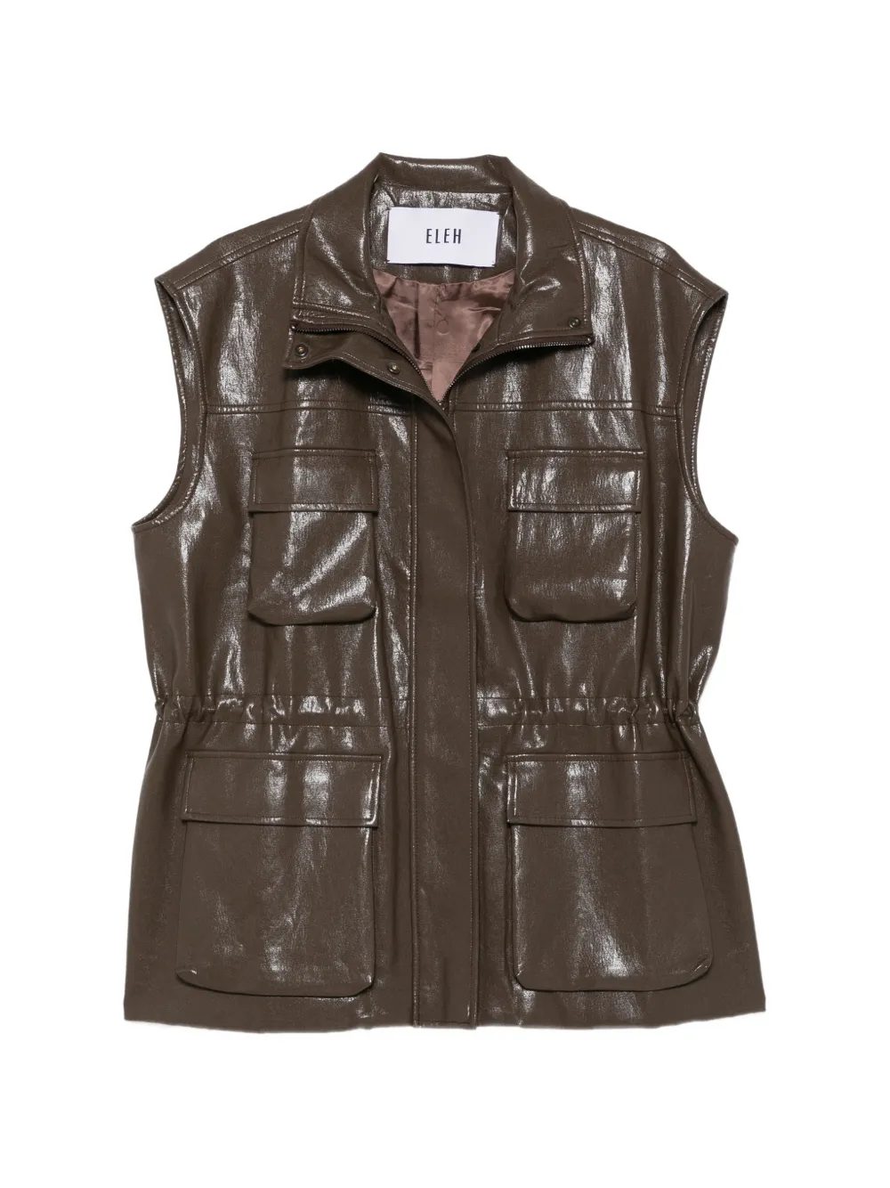 Eleh high-neck drawstring gilet - Braun