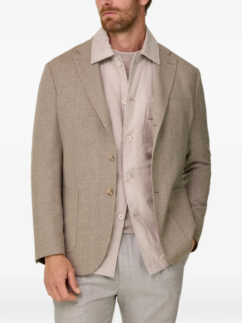 Boggi Milano herringbone cashmere wool blazer Beige