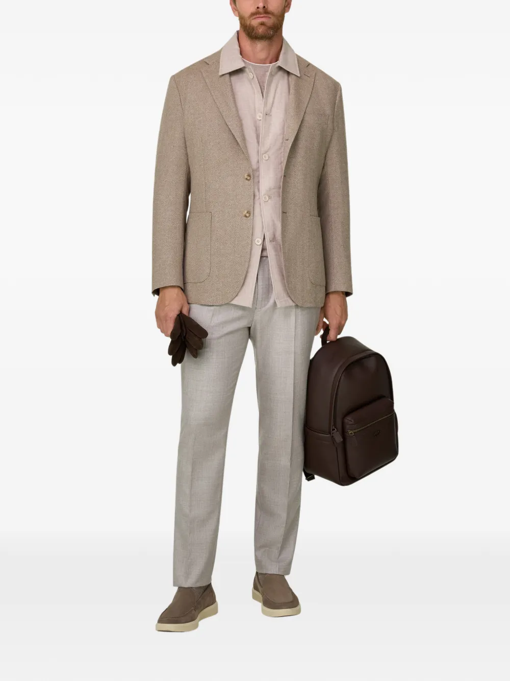 Boggi Milano herringbone cashmere wool blazer Beige